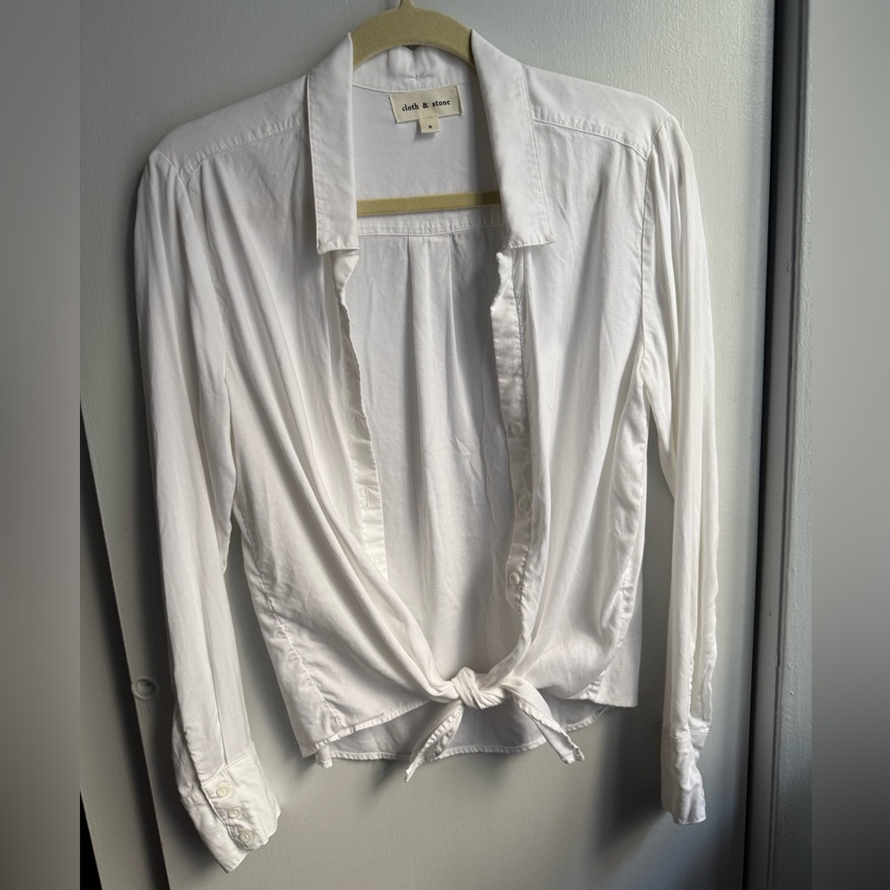 White Anthropologie Cloth & Stone Tie-Front Long Sleeve Button Shirt
